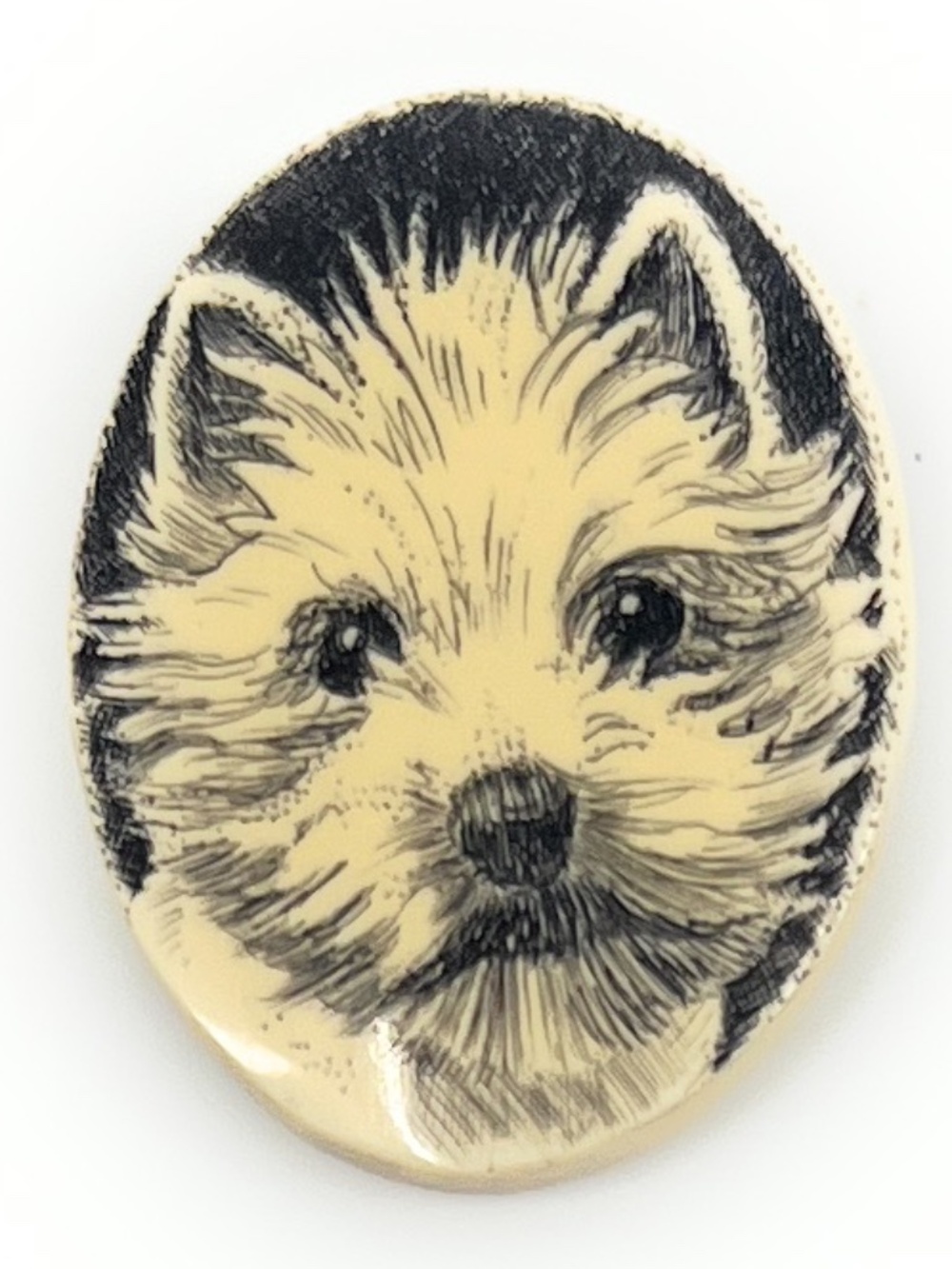 Westie Westland Terrier Dog Pin Brooch Necklace K.McClelland Scrimshaw Resin NEW